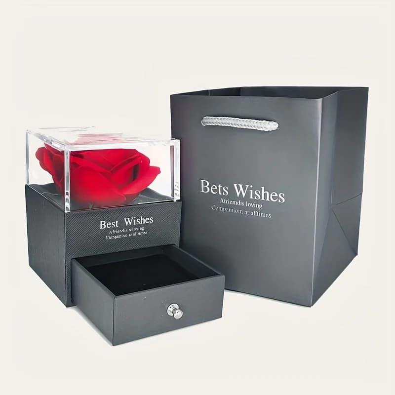 Luksusowy naszyjnik z czerwonym cyrkonem, w eleganckim pudełku prezentowym z różą – idealny prezent dla dziewczyny lub kobiety, biżuteria ślubna, modny upominek „I Love You”