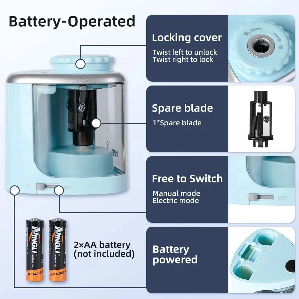 Elektryczna temperówka automatyczna – do ołówków i kredek, z ostrzem śrubowym ze stali, idealna dla uczniów, artystów oraz dzieci i dorosłych.