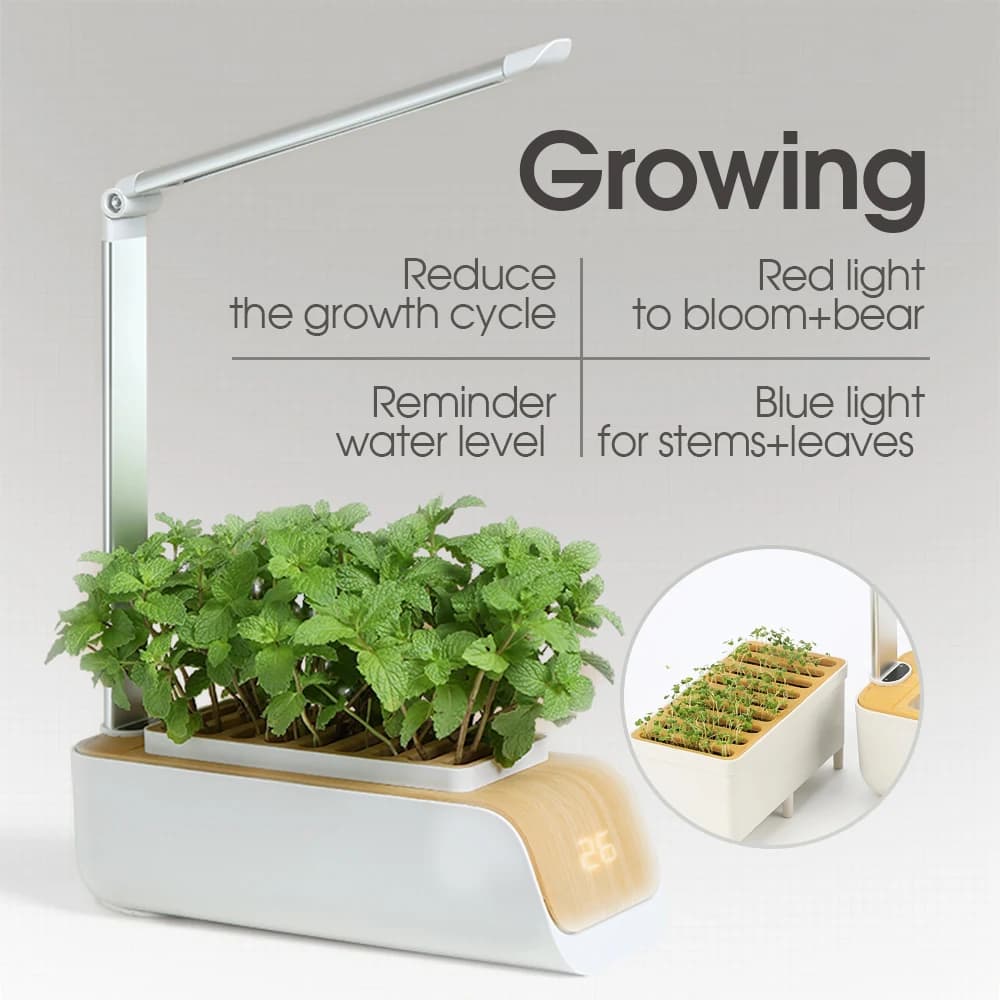 Automatyczny hydroponiczny system uprawy do domu – domowy ogród wewnętrzny, zestaw do uprawy ziół, kwiatów i warzyw z lampą LED do wzrostu roślin, inteligentna uprawa bezglebowa.