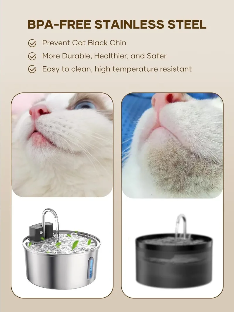 3.2L Wireless Stainless Steel Cat Water Fountain With 4000mAh Battery &amp; Sensor Automatic Filtration Pet Water Drinker Dispenser