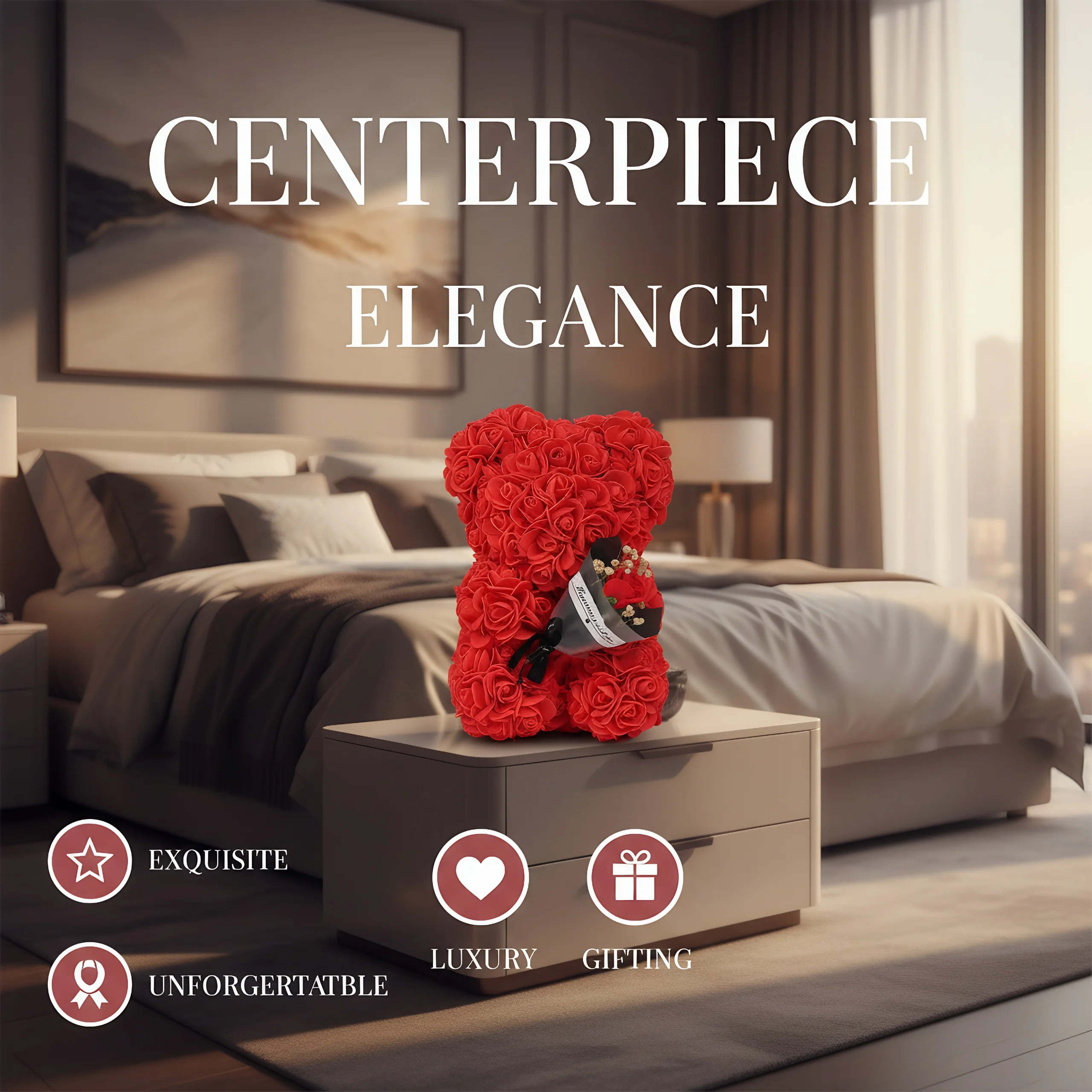 1 szt. 25 cm Miś z Róż z Bukietem Kwiatów – sztuczny miś z piankowych kwiatów, romantyczny i kreatywny prezent na Walentynki, rocznicę.