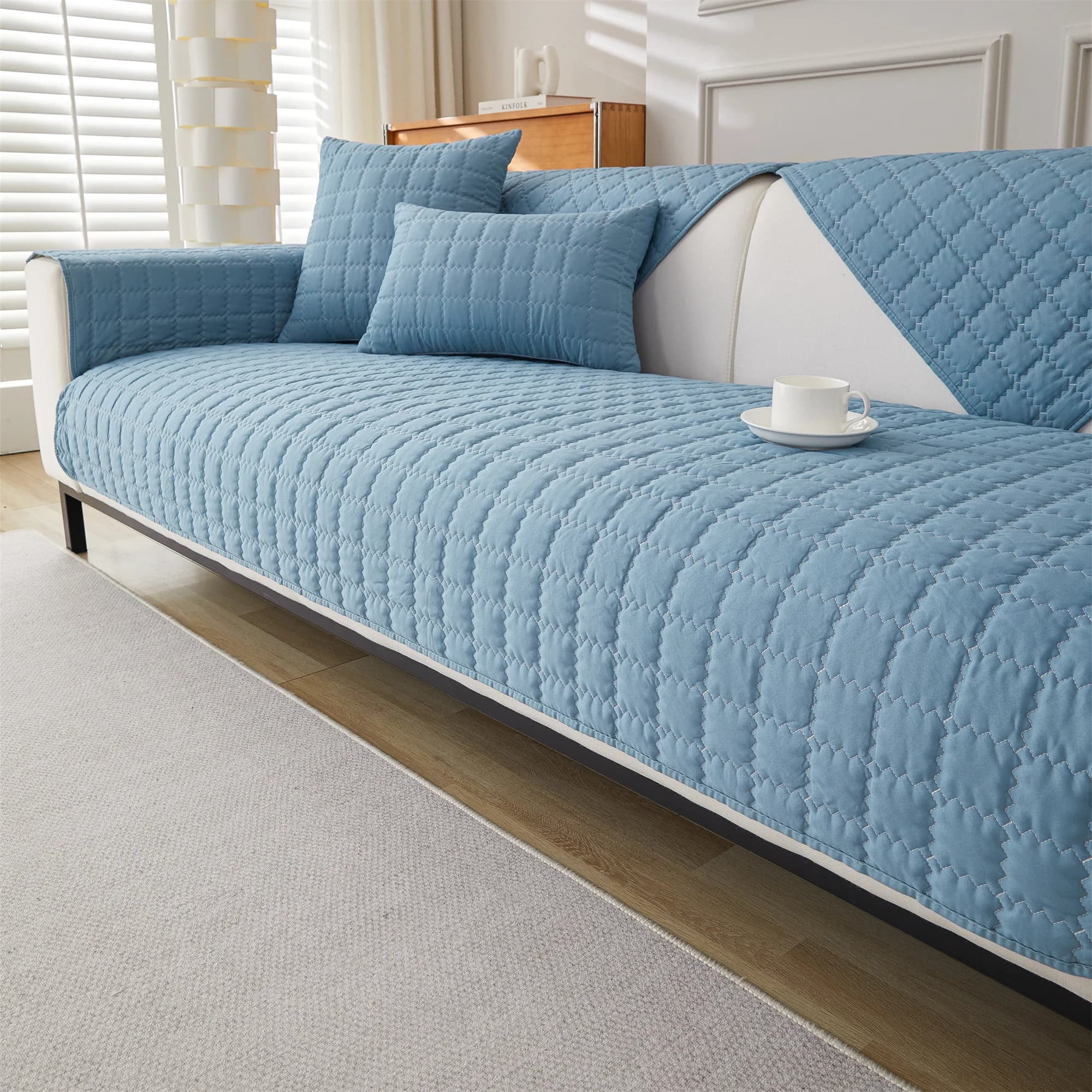 1pc Plain Simple Solid Quilted Anti-Slip Sofa Cover, Sofa Slipcover Furniture Protector For Bedroom Office Living Room Home Deco