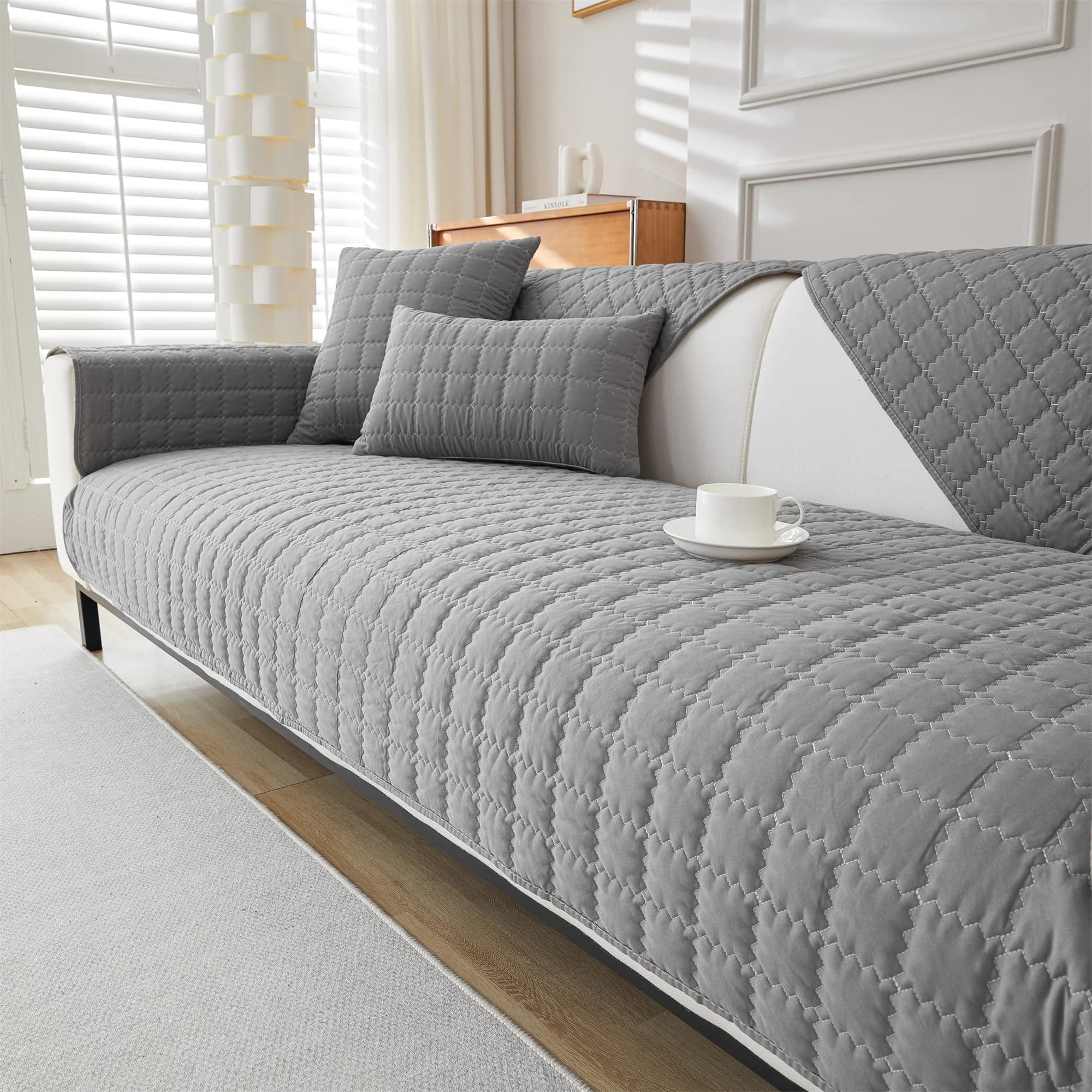 1pc Plain Simple Solid Quilted Anti-Slip Sofa Cover, Sofa Slipcover Furniture Protector For Bedroom Office Living Room Home Deco
