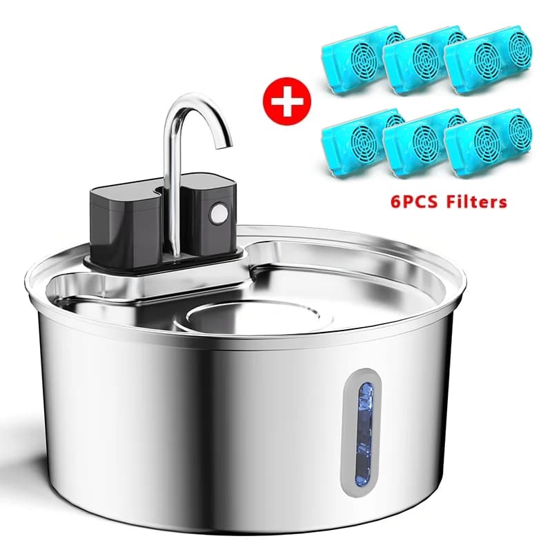 3.2L Wireless Stainless Steel Cat Water Fountain With 4000mAh Battery &amp; Sensor Automatic Filtration Pet Water Drinker Dispenser