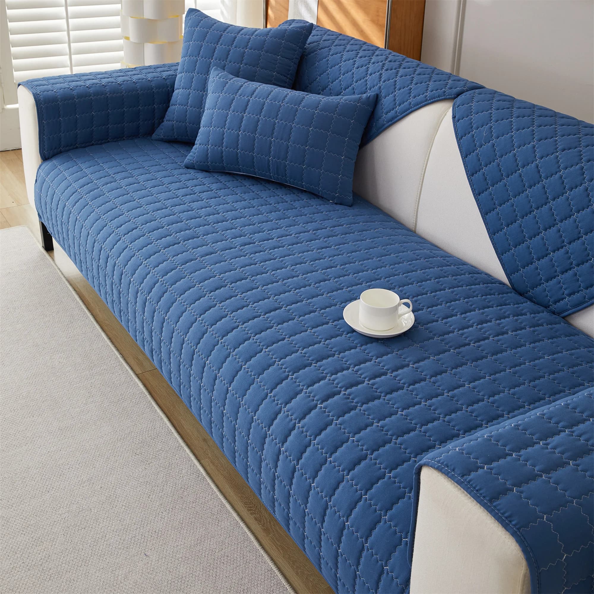 1pc Plain Simple Solid Quilted Anti-Slip Sofa Cover, Sofa Slipcover Furniture Protector For Bedroom Office Living Room Home Deco