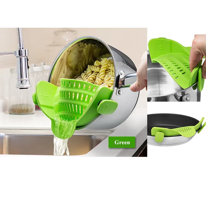 1 szt. regulowanego silikonowego sitka zaciskowego do garnków, patelni i misek – ręczny odcedzacz do makaronu i klusek.